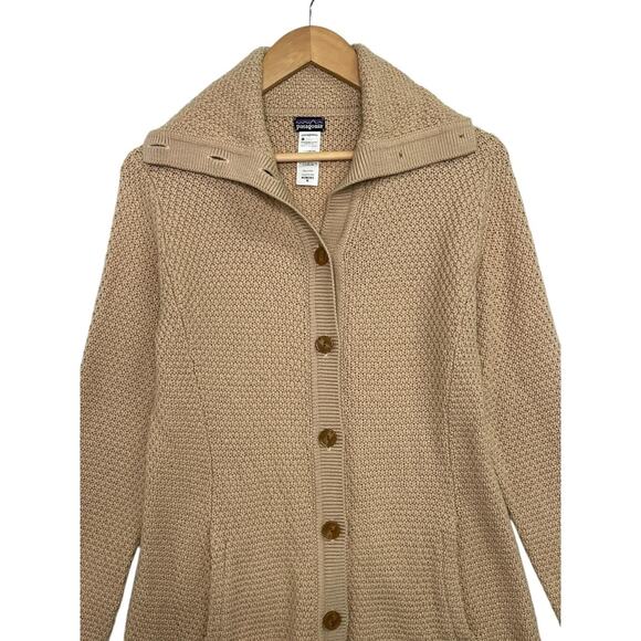 Patagonia Cardigan Sweater Coat Womens Medium Beige Merino Wool Button Front - Picture 6 of 13